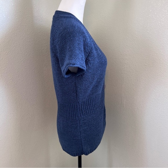August Silk Petite Blue Short Sleeve Knit Cardigan Sweater Size SP - Picture 6 of 7